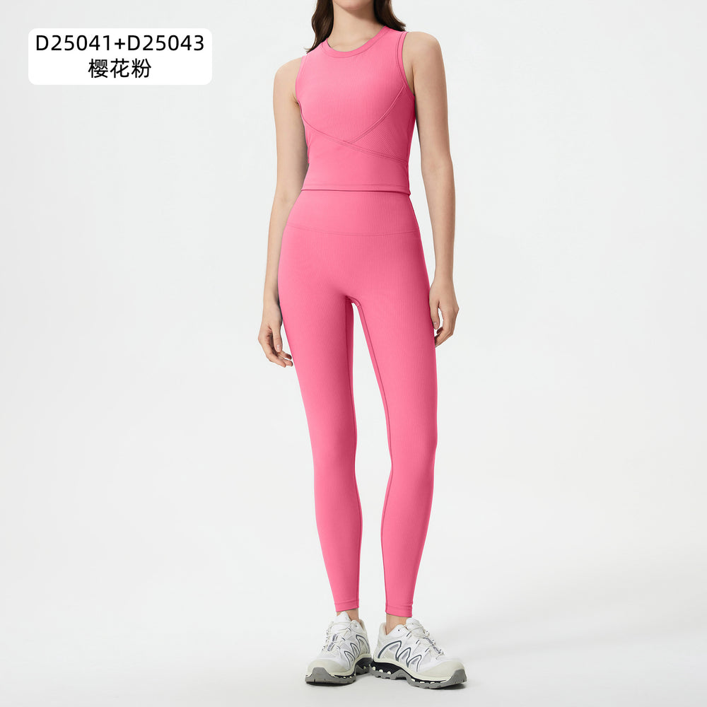 Naked slimming shaping with breast pad sports vest women's no embarrassment line high waist hip lifting fitness yoga pants suit