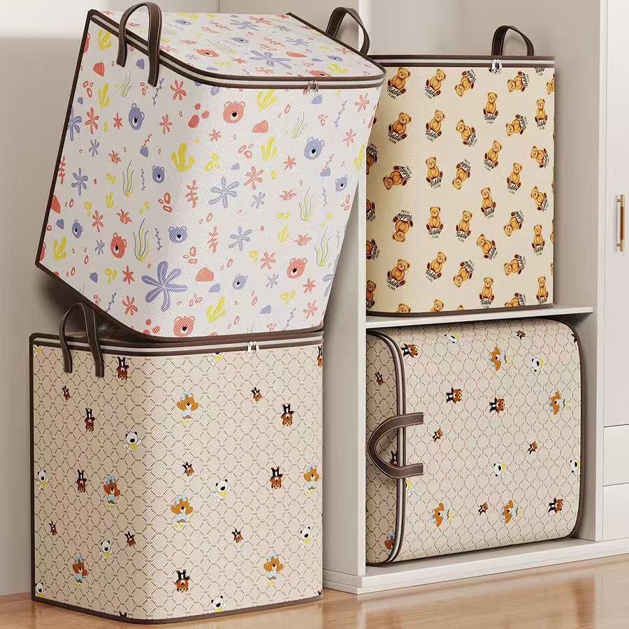 New teddy bear storage bag - collapsible fabric organizer for clothes, quilts, and toys - closet storage box