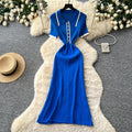 Korean style commute knit sweet & chic dress - women's short sleeve polo collar slim fit a-line dress - high-end design
