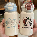 Cartoon blow dog thermos cup 316 stainless steel kids water cup cute good looks straw cup water kettle wholesale