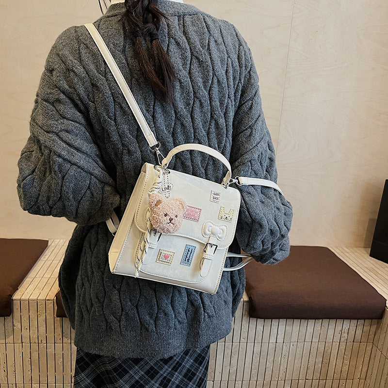 2025 new autumn/winter chic bear crossbody bag, fashionable versatile backpack, unique design double shoulder bag, casual women's bag