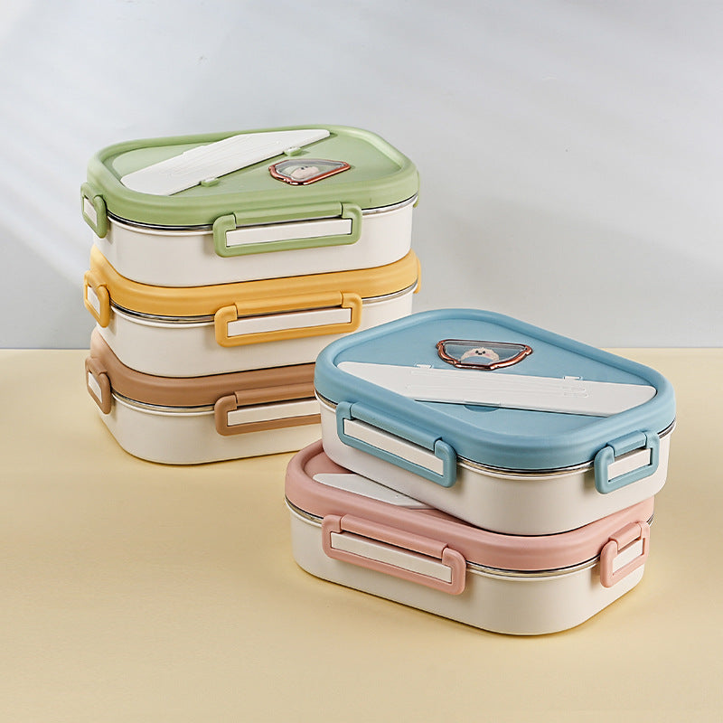 Food grade 304 stainless steel lunch box, large-capacity work portable grid lunch box, student cartoon dinner plate bento box