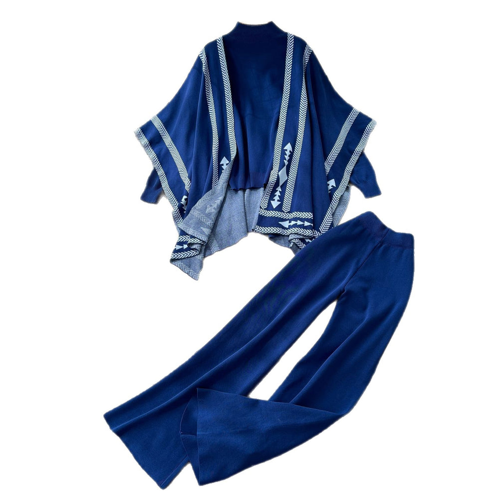 Lazy style sweatersuit women's autumcasualeasiest for match high collar knittingtopsloose outer shawl high waistpants