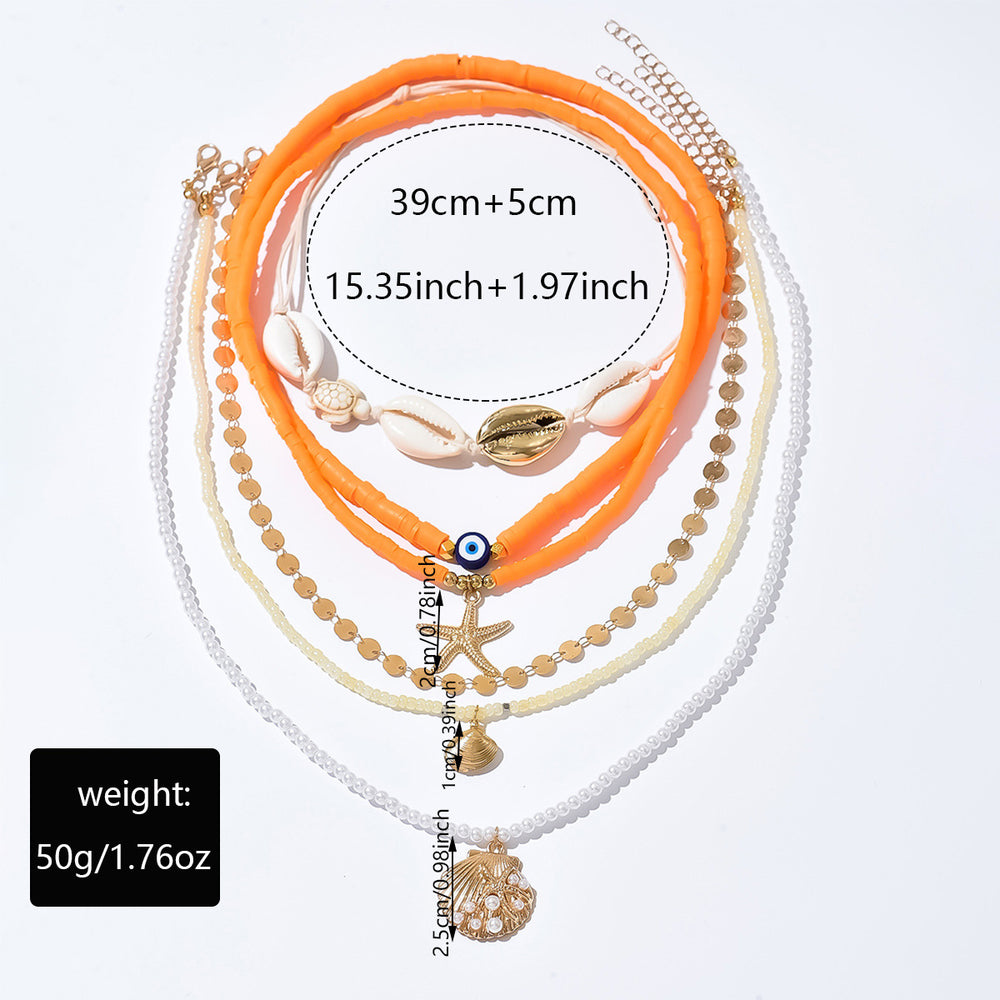 Pearl necklace wholesale european and american cross-border autumn and winter accessories women's niche colorful shell soft pottery multi-layer sweater clavicle chain