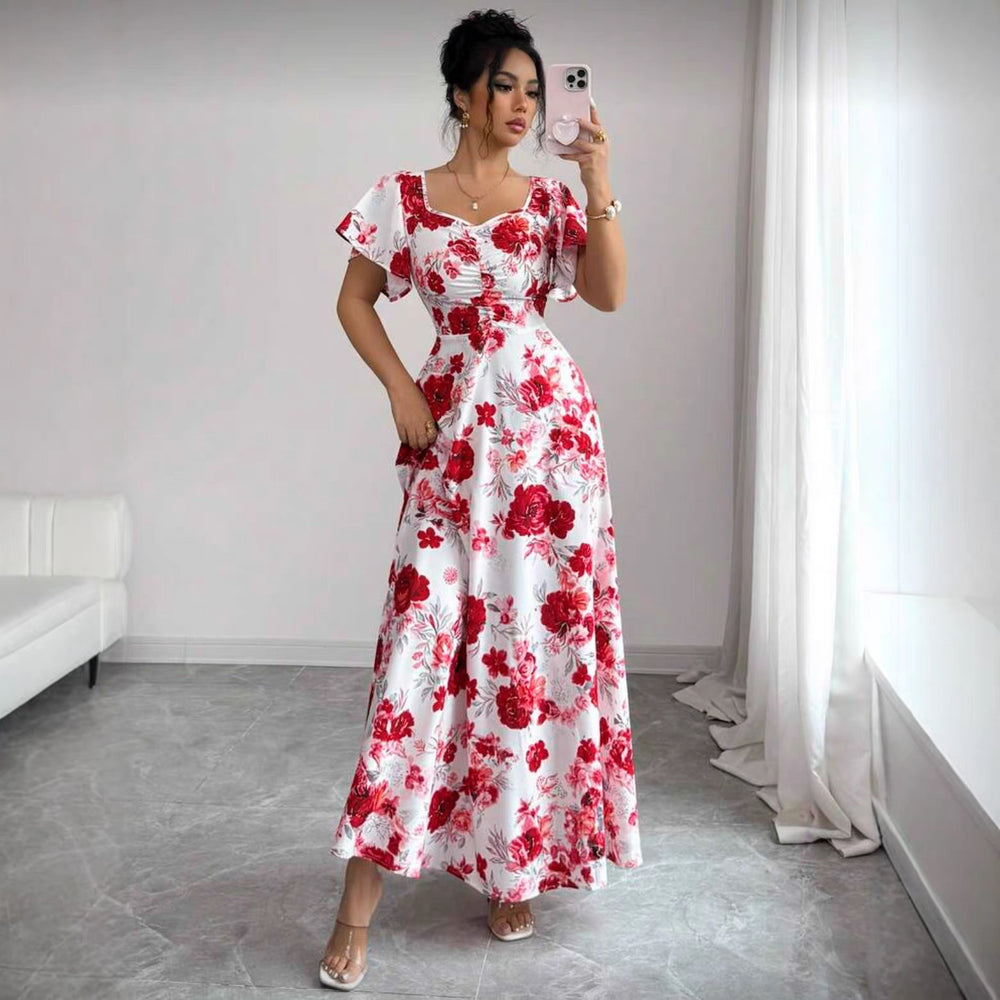 European and american cross-border  summer new print dress - slimming, waist-defining, valentine's day beach vacation maxi dress