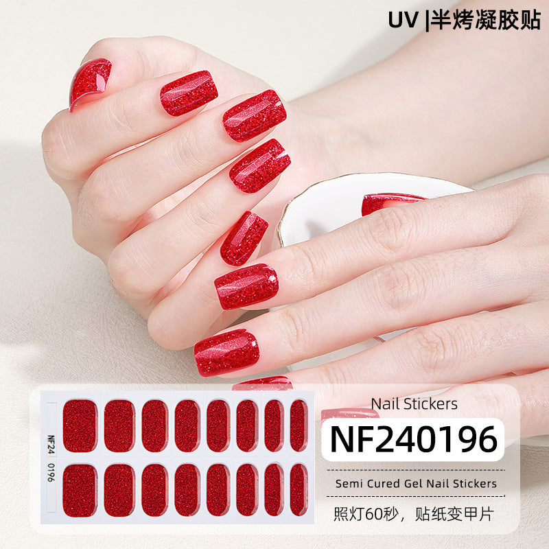 Zhengxiang new semi-cured gel nail art sticker solid color pure green onion gel UV nail sticker simple baking lamp gel nail art