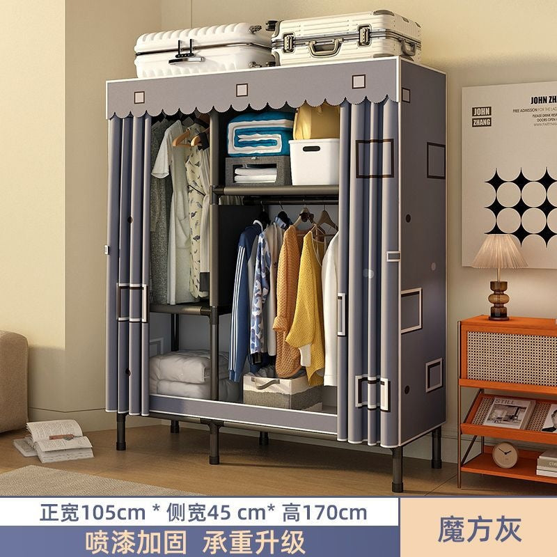 Simple wardrobe for home bedroom steel frame thickened and thickened steel pipe assembled cloth wardrobe rental room strong and durable cabinet