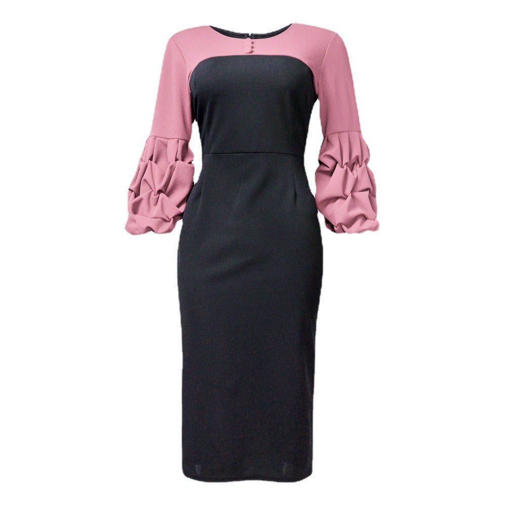 supply of african plus size women's clothing pure color pile sleeves multi-color skirt   hot selling dress