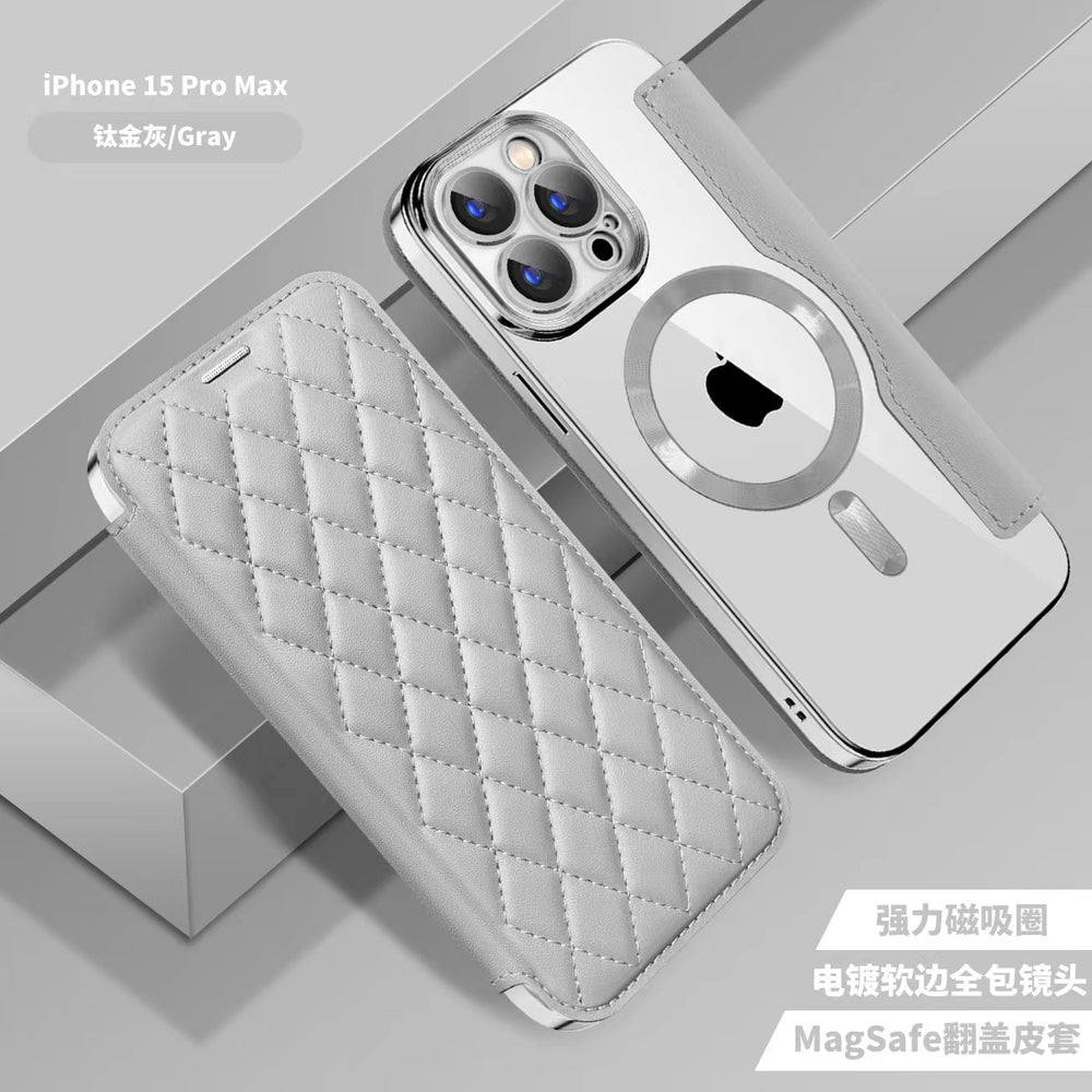 Iphone 17 pro max case, yatun chanel-style magnetic, compatible with apple 16, creative diamond pattern leather case with card slots