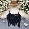 Fringed camisole top - women's sexy dance performance outfit - sweet & spicy halter top with sequins - sparkling cropped chic top