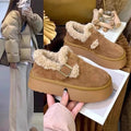 Women's winter fleece-lined snow boots, 2025 winter new collection, chunky sole round toe versatile loafers, slip-on warm cotton shoes