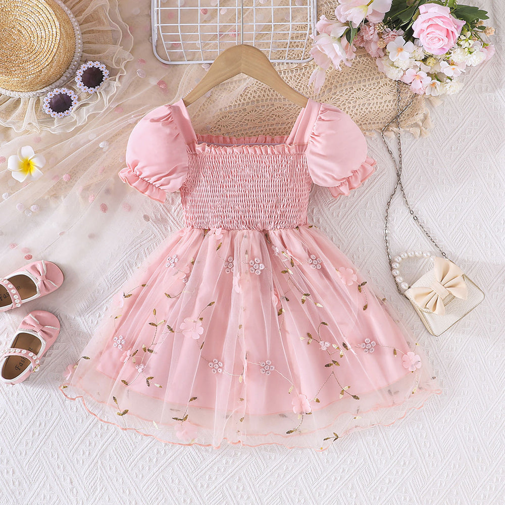 european and american summer baby & toddler fresh casual cute butterfly puff sleeve mesh dress - dropshipping available