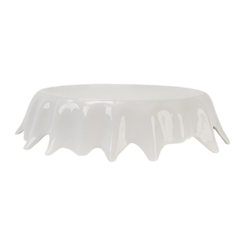 Creative irregular high round table plate white minimalist molecular gastronomy kitchen tableware round serving plate dessert sushi plate