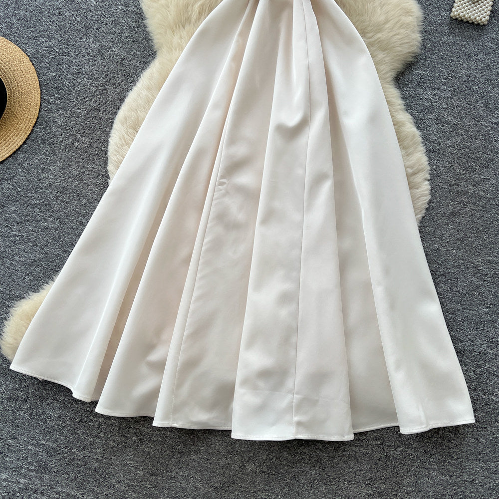 Hepburn style sleeveless dress female summerk-stylewhitehigh waist waist a-line skirt classyeleganceelegant skirt