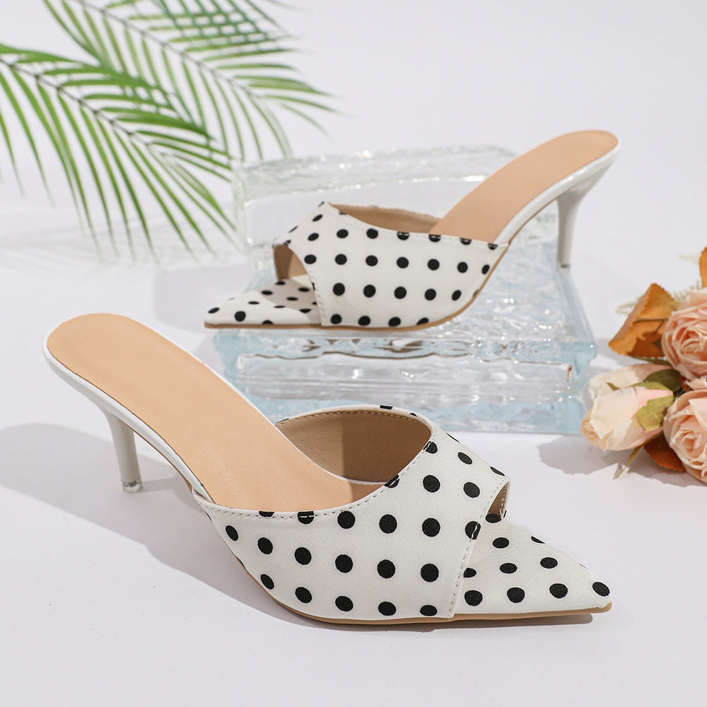 Export cross-border french polka dot pointed toe high-heeled sandals women's summer outer wear flip-flops women's shoes one piece dropshipping wholesale