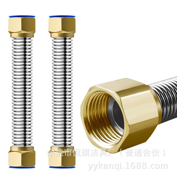 Encrypted 304 stainless steel bellows 4-point water heater connection water pipe metal high pressure explosion-proof hot and cold water inlet hose