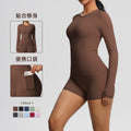 New arrival: european and american style solid color double-sided brushed nylon long-sleeve yoga set - activewear two-piece for running and fitness