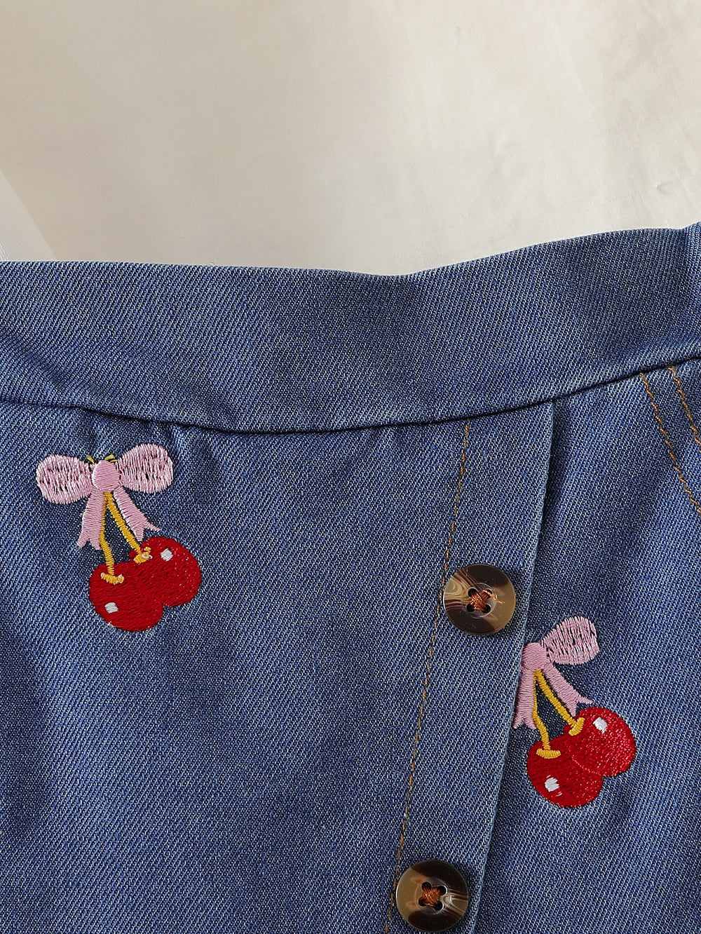 new cross-border girls' round neck 3d bow top and embroidered denim pants two-piece set