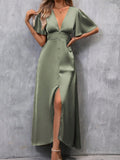 european and american cross-border summer new women's elegant twist knot slit dress