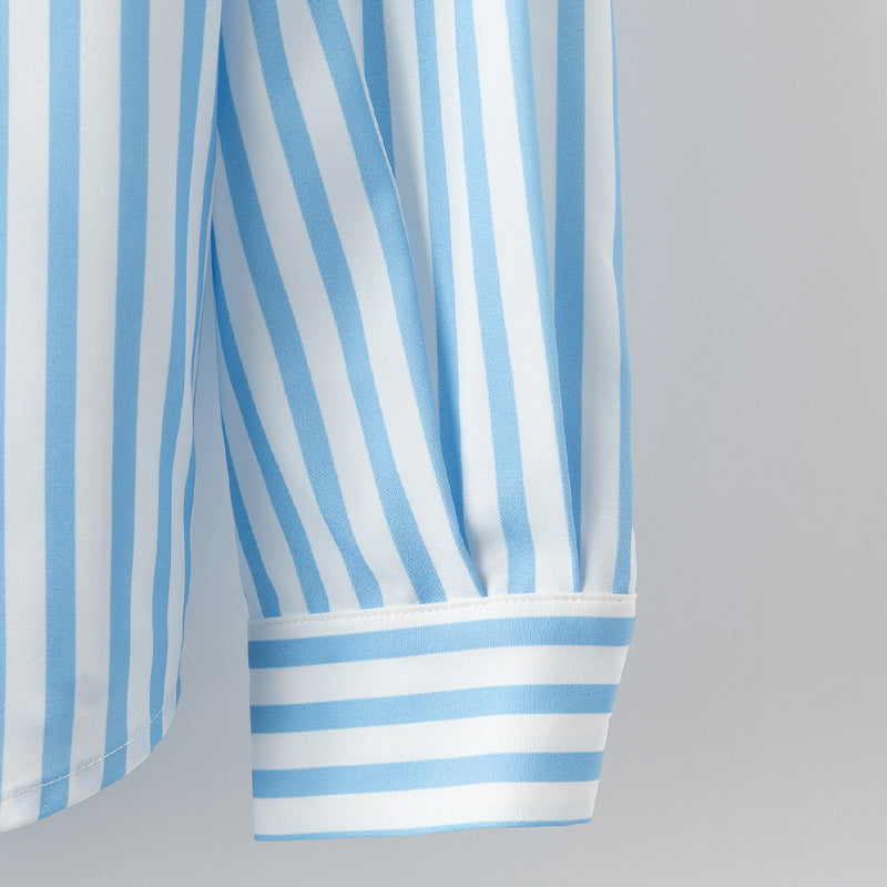 Cross-border wish independent station  European and American striped shirt 2025 autumn new long-sleeved shirt cardigan top women