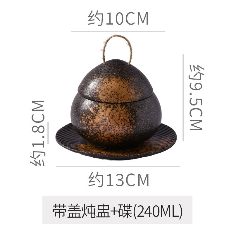 Japanese retro steamed egg cup, one-person soup cup, ceramic tableware, dessert bowl, bird's nest supplement, covered bowl, one-person stew cup