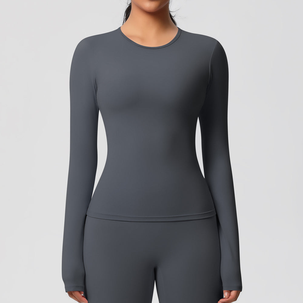 New arrival in stock cross-border double-sided brushed solid color longline training sports long sleeve t-shirt running fitness yoga top for women