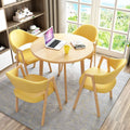 Light wood grain single table + yellow leather chair