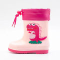 Kids' fashion waterproof warm rain boots - cute cartoon dinosaur design, non-slip, drawstring closure, all-season rain boots for boys and girls