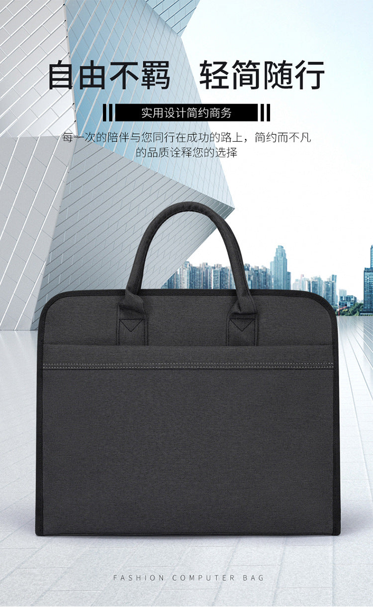Double-layer zipper satchel document bag office business meeting briefcase large-capacity document bag information bag printed logo