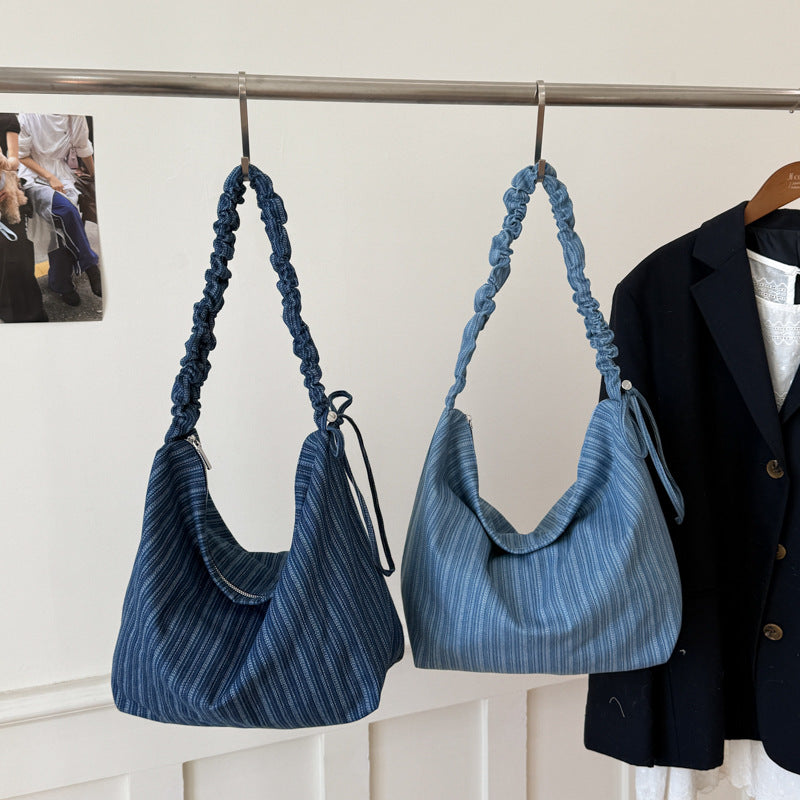 2026new arrivaltrendy denim stripes shoulder bag underarm bag large capacity fashionsatchel bag tote bag women's bag