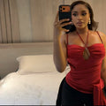 European and american style ins cross-border fashion pure color women's clothing pleated thin strap halter t-shirt sleeveless summer backless wrap top