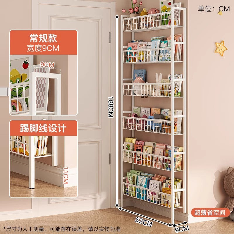 Behind the door shelf wrought iron ultra-thin bookshelf floor-to-ceiling children's simple extremely narrow crack wall wall hanging household storage cabinet