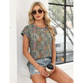 Amazon fashionelegance round neck short sleeve shirt women's  summer new casuallooseeleganttops