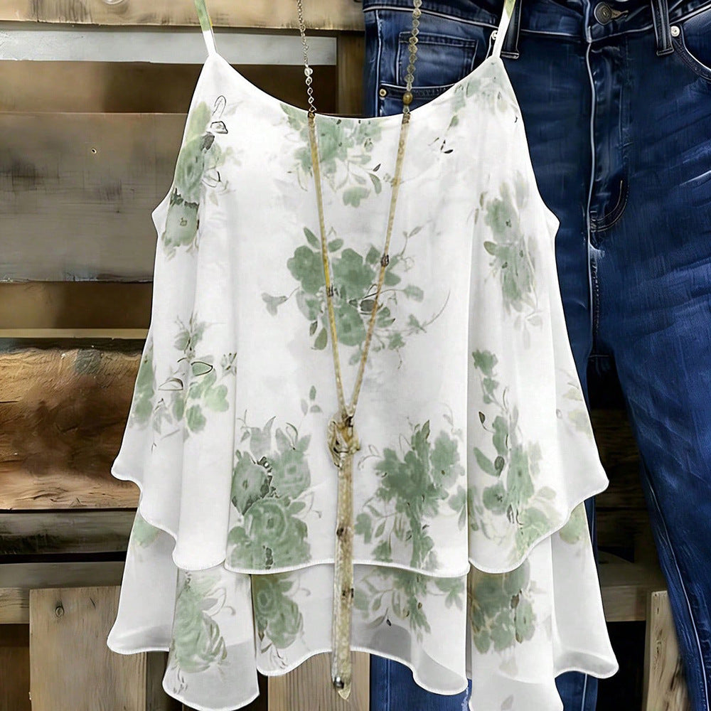 new arrival: plus size floral cami top - flowy chiffon, european & american style, versatile women's vacation wear
