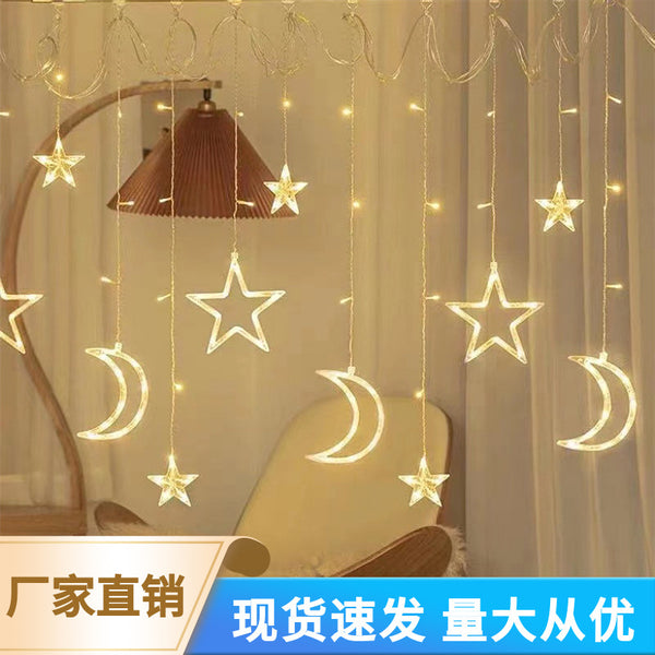 LED Star Moon Curtain Light Solar Outdoor Waterproof Internet celebrity Camping Star Light Room Decoration Light