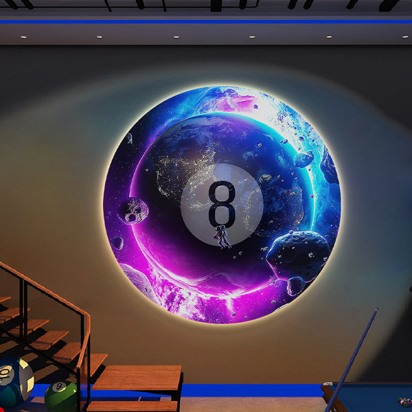 Internet celebrity billiards hall luminous decorative painting black eight ball billiard room chess and card snooker club wall LED hanging painting