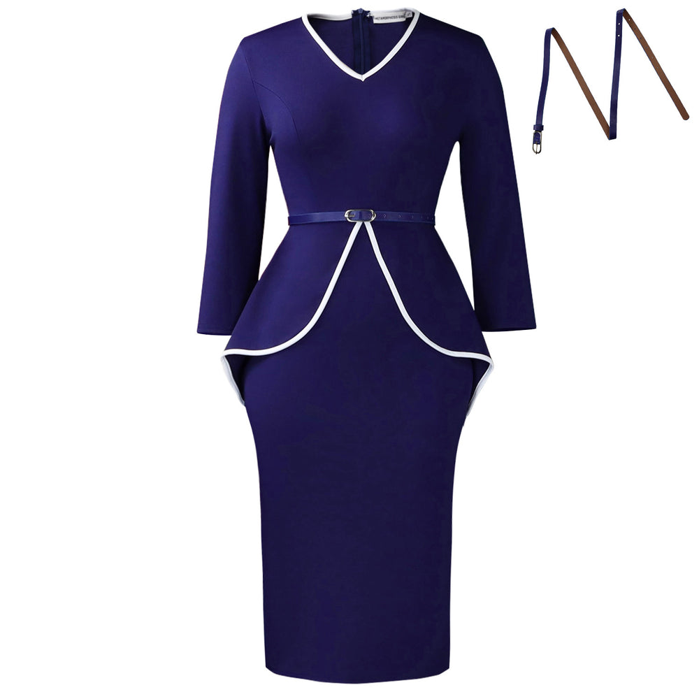 D611 european and american style women's winter new arrival professional ruffle long sleeve dress elegant pencil cross-border dress