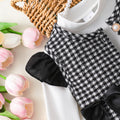 Girls' two-piece set: 3d ruffle sleeve dress + plaid cardigan