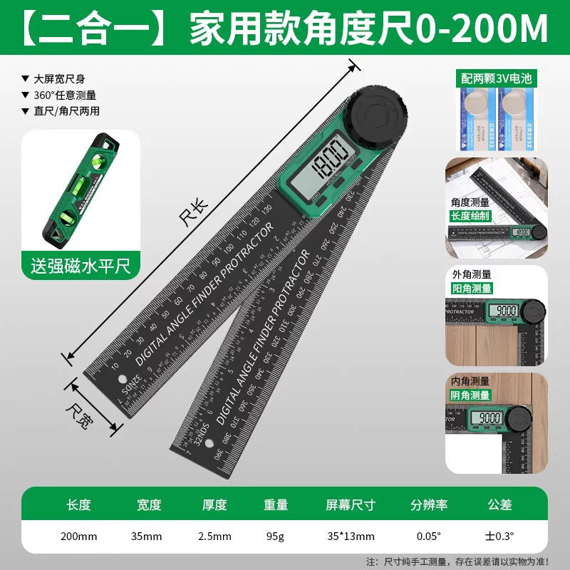High-precision digital protractor with enhanced thickness – ideal for right angle verification, home inspections, and measuring rooms. multi-functional measuring tool