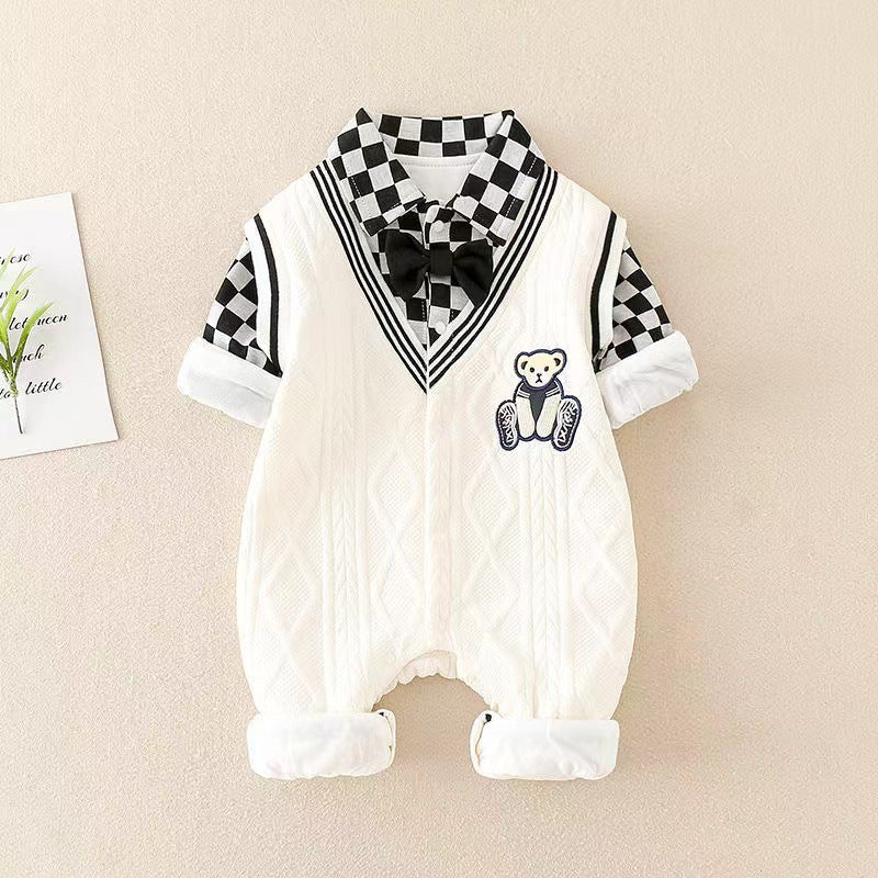 Spring autumgentleman bear fake two-piece double-layer jumpsuit for men and women baby spring & fall clothes handsome outing climbing suit