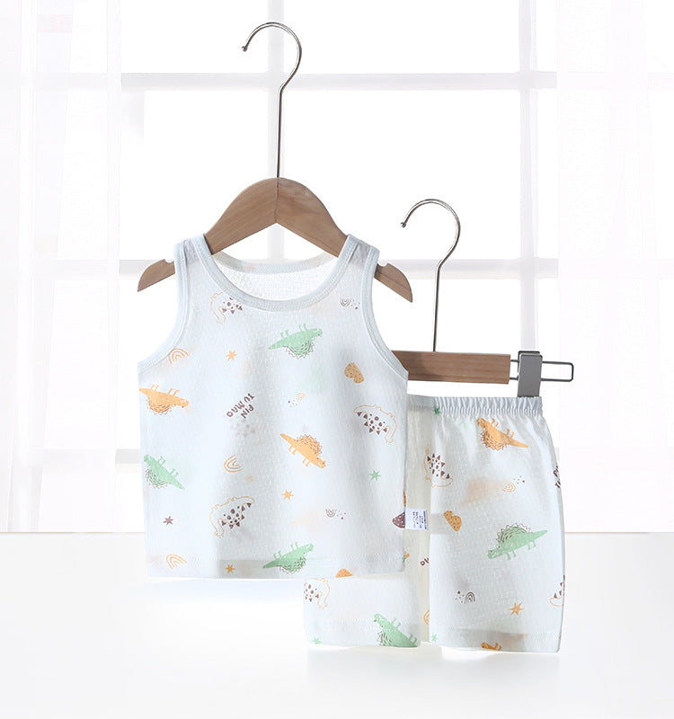 Baby tank top set - summer lightweight pure cotton sleeveless loungewear shorts - unisex kids' pajamas & summer outfit