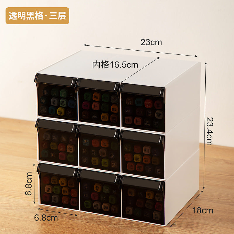 Japanese style INS desktop Jiugong grid storage box sticker marker stationery storage box drawer type multi-layer compartment
