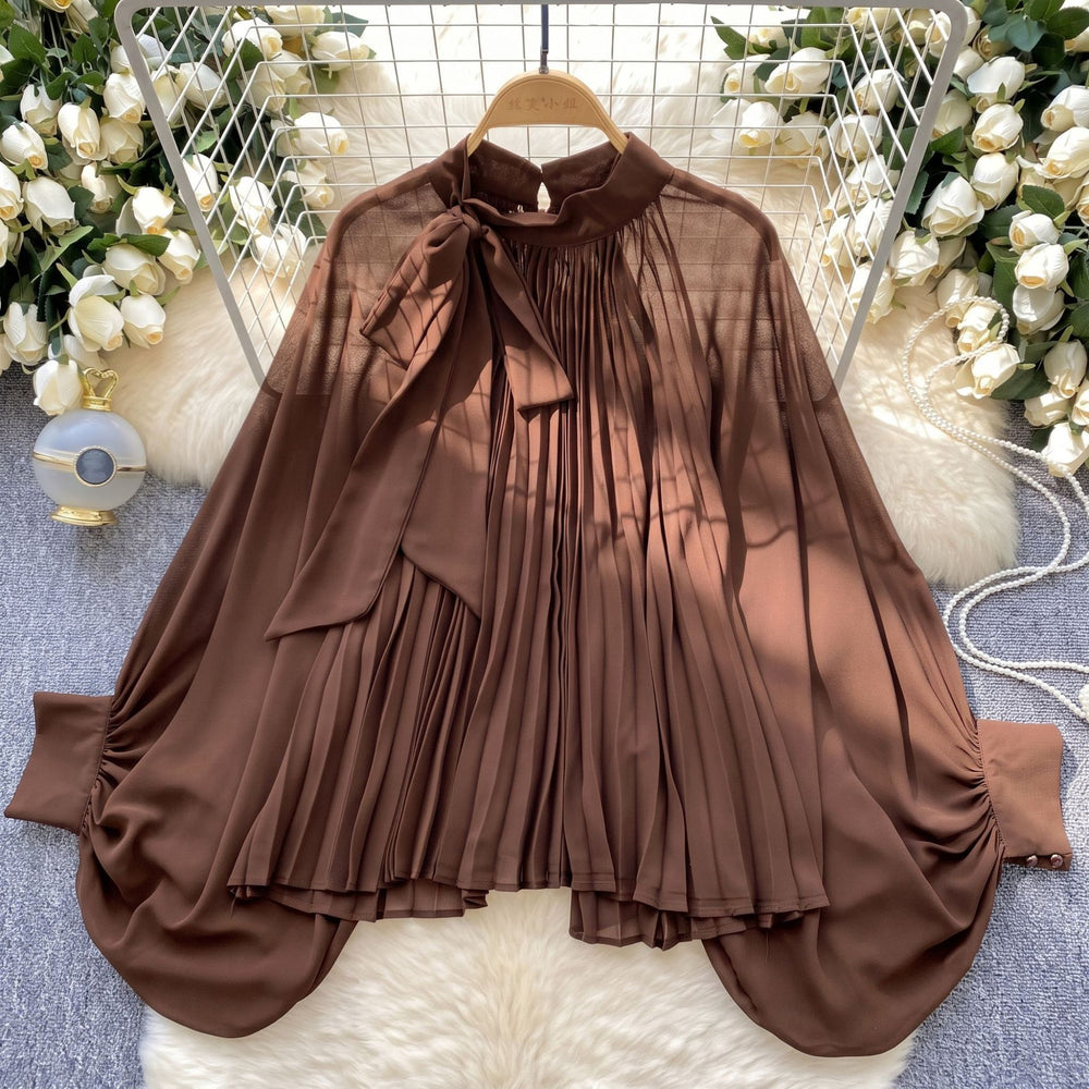 Export royal sister fashion style topsblousefashionbows strap lantern sleeves polka dot lantern sleeves shirt
