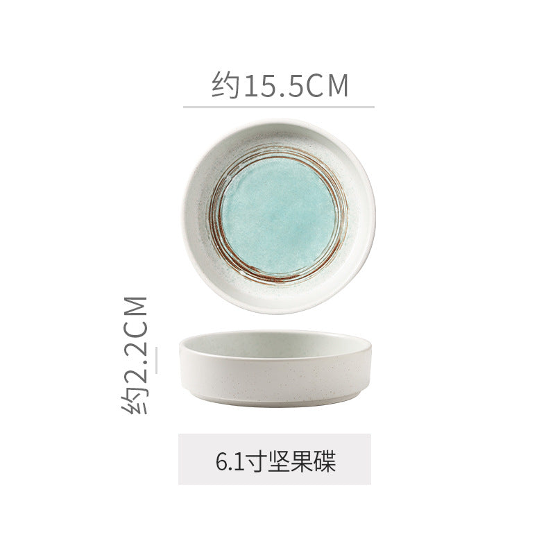 Personalized retro ink style ceramic tableware bowls, plates, dishes, restaurant for home threaded dessert plate, good-looking western dinner plate