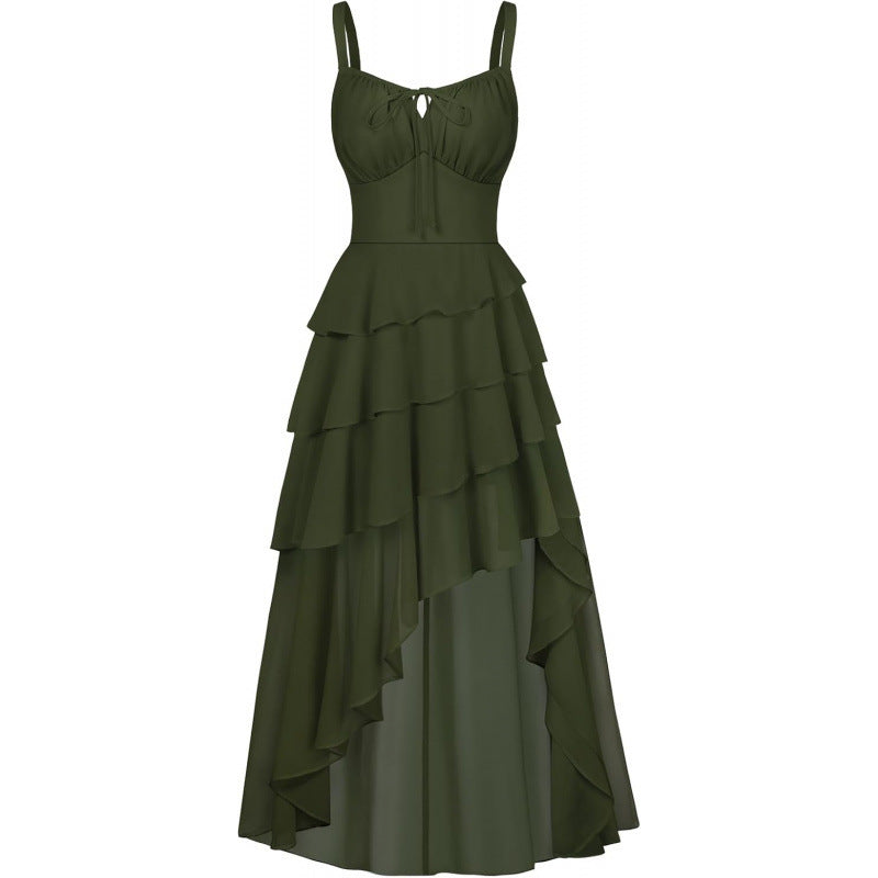 Amazon fashionruffles suspender dress for women summerretro silmslimming look chiffon skirt