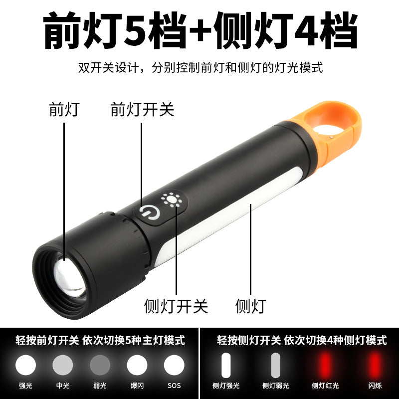 Cross-border new LED white concentrating flashlight Type-C charging can output aluminum-plastic telescopic zoom remote flashlight