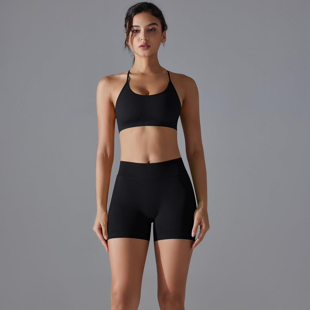 European and american seamless criss-cross back yoga outfit - breathable, quick-drying, compression crop top activewear set for running and fitness