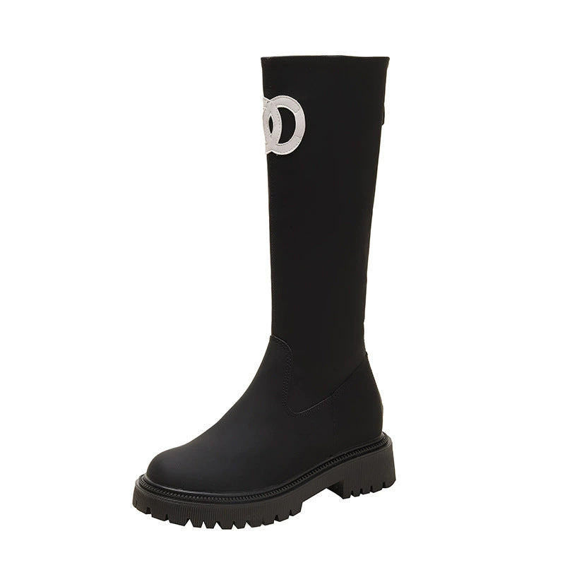 Thick sole tweed style knee high boots women's 2025 winter new arrival knee high knee high knight boots