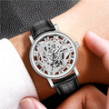 New men's watch - transparent case, skeleton design, simulated mechanical movement - men's leather strap quartz wristwatch - in stock, wholesale available