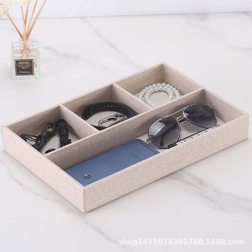 Four-grid tray, multi-functional countertop storage box, bedroom jewelry storage, entrance key mobile phone placement